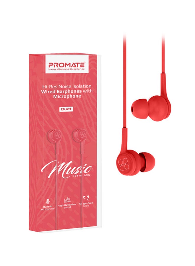 PROMATE - Universal Dynamic Hi-Res Noise Isolating Wired Earphones with Built-In Mic, Remote Control, HD Sound Quality and 1.2m Tangle-Free Cord For Smartphones, Tablets, Pc, MP3 Player, Duet Red - Image 1