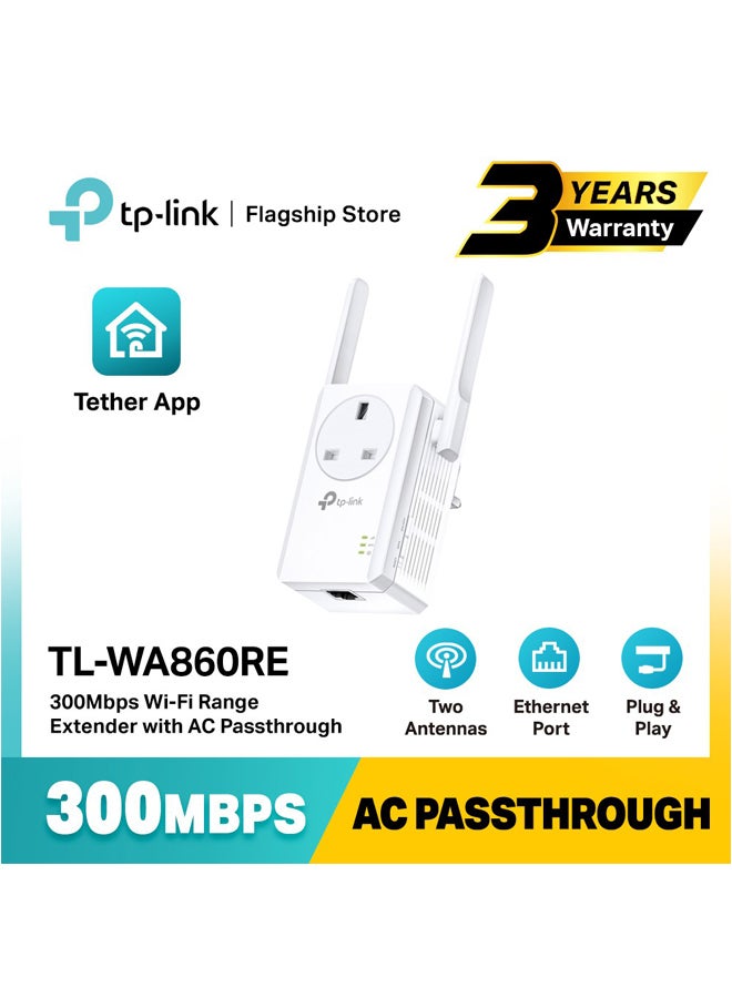 TP-LINK - 300Mbps Wi-Fi Range Extender With AC Passthrough 300 Mbps White - Image 1