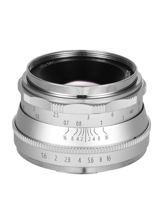ANDOER 35mm F1.6 Manual Focus Large Aperture Mirrorless E-Mount Camera Lens 3.5cm Silver  - Image 1