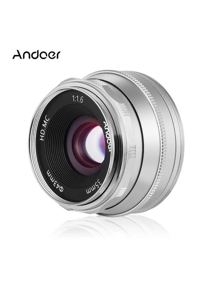 ANDOER 35mm F1.6 Manual Focus Large Aperture Mirrorless E-Mount Camera Lens 3.5cm Silver  - Image 3