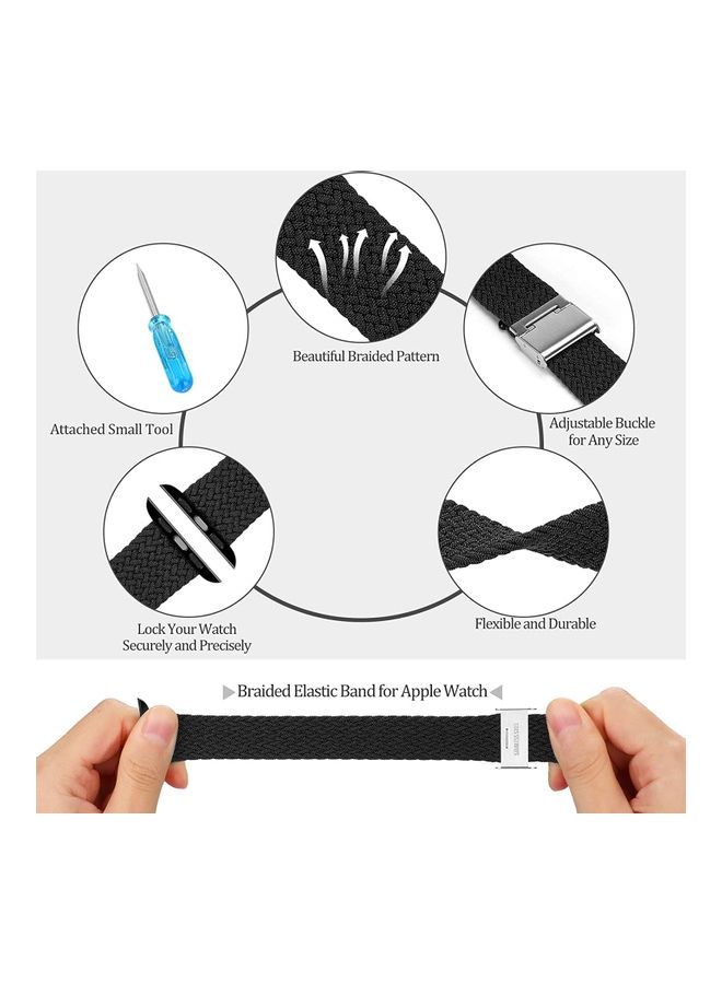 Foxcon - Replacement Adjustable Braided Sport Apple Watch Band for 45/44/42mm Black - Image 1