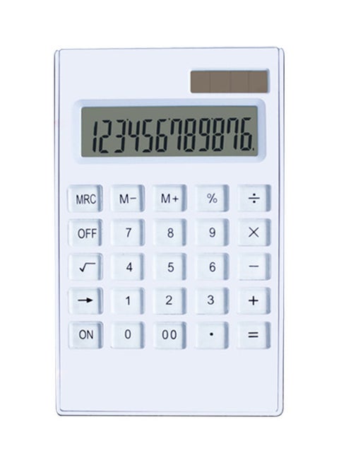 Ultra Thin Dual Powered Solar & Battery 12 Digits Display Calculator White