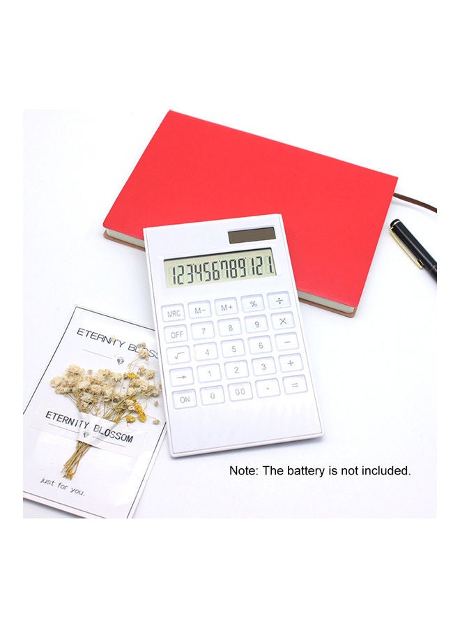 Ultra Thin Dual Powered Solar & Battery 12 Digits Display Calculator White
