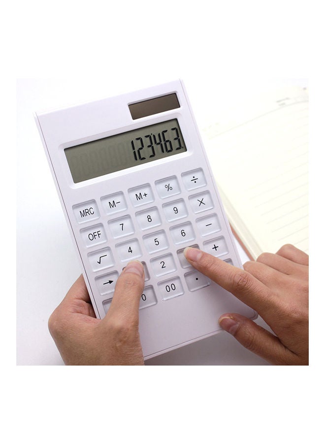 Ultra Thin Dual Powered Solar & Battery 12 Digits Display Calculator White