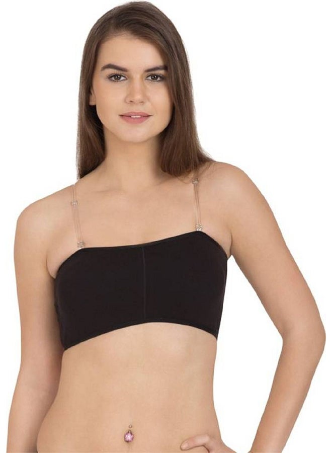 Cotton Padded Seamless Strapless Multi-Way Tube Bra With Removable Straps Pads Black  - Image 1