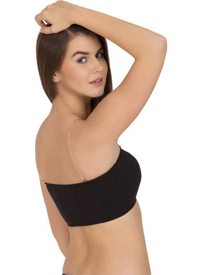 Cotton Padded Seamless Strapless Multi-Way Tube Bra With Removable Straps Pads Black  - Image 2