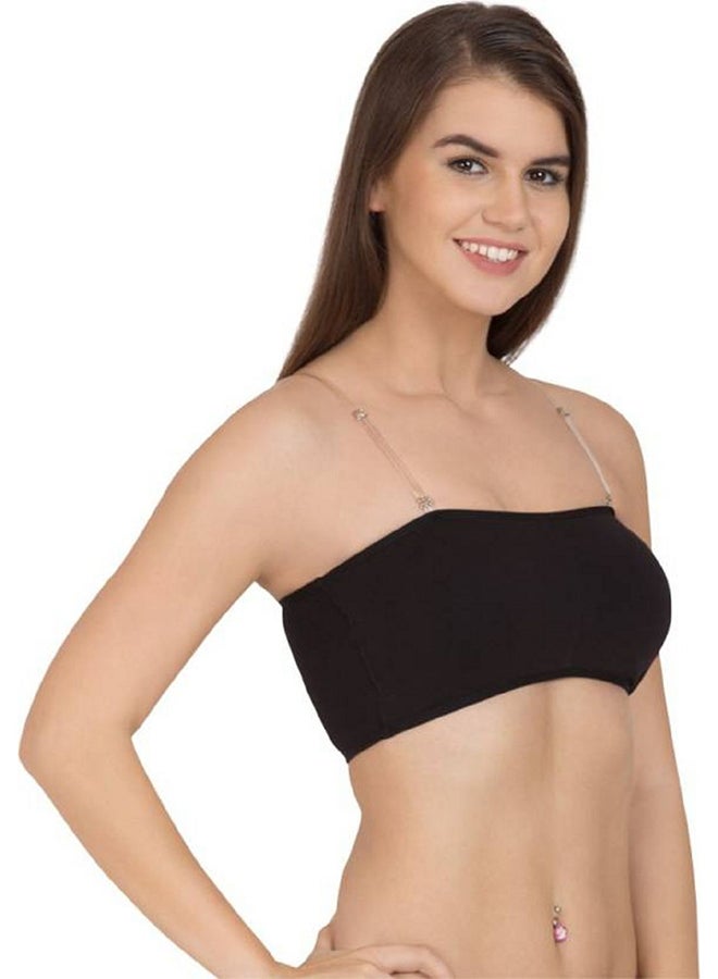 Cotton Padded Seamless Strapless Multi-Way Tube Bra With Removable Straps Pads Black  - Image 4