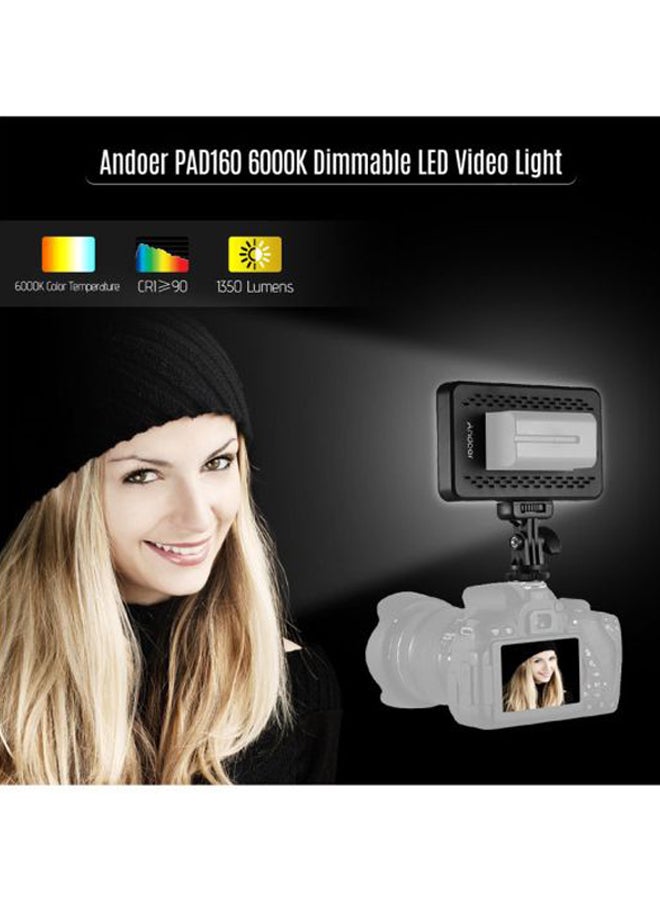 PAD160 LED Dimmable Fill Light Panel 12W with Camera Mount and CT Filter White