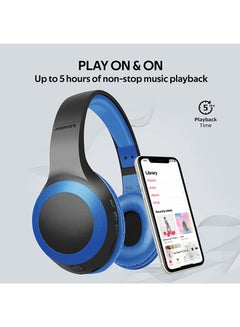 PROMATE Bluetooth Headphone, Over-Ear Deep Bass Wired/Wireless Headphone with Long Playtime, Hi-Fi Sound, Built-In Mic, On-Ear Controls, Soft Earpads, MicroSD Card Slot and AUX Port For iPhone, Samsung, iPad Pro, LaBoca Black/Blue  - Image 4