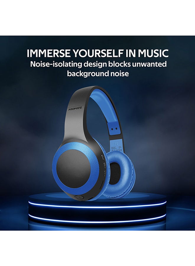 PROMATE - Bluetooth Headphone, Over-Ear Deep Bass Wired/Wireless Headphone with Long Playtime, Hi-Fi Sound, Built-In Mic, On-Ear Controls, Soft Earpads, MicroSD Card Slot and AUX Port For iPhone, Samsung, iPad Pro, LaBoca Black/Blue - Image 1