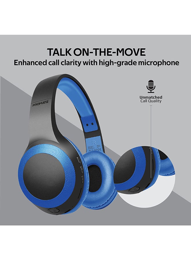 PROMATE - Bluetooth Headphone, Over-Ear Deep Bass Wired/Wireless Headphone with Long Playtime, Hi-Fi Sound, Built-In Mic, On-Ear Controls, Soft Earpads, MicroSD Card Slot and AUX Port For iPhone, Samsung, iPad Pro, LaBoca Black/Blue - Image 1