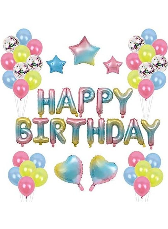 طقم بالونات بلون أزرق فضي  تشكل عبارة "Happy Birthday"