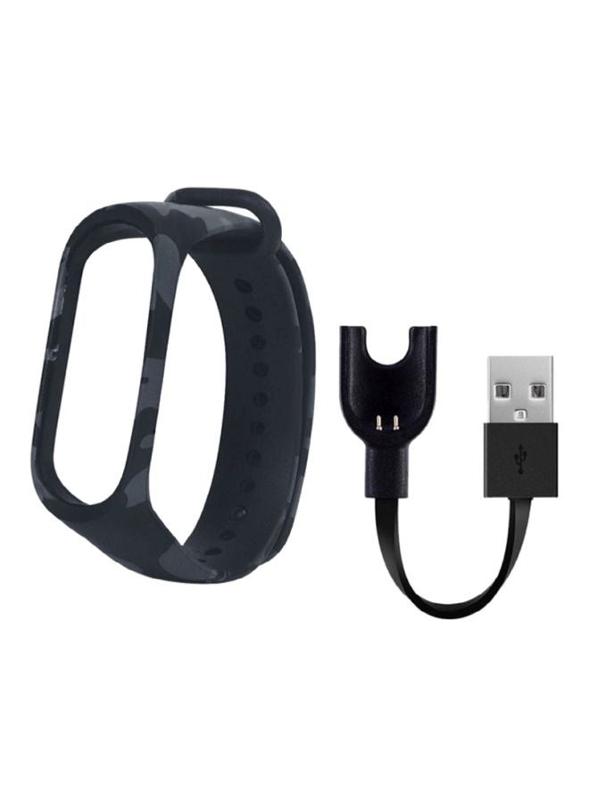 MARGOUN Replacement Strap For Xiaomi Mi Band 3 With USB Charger Cable Black  - Image 1