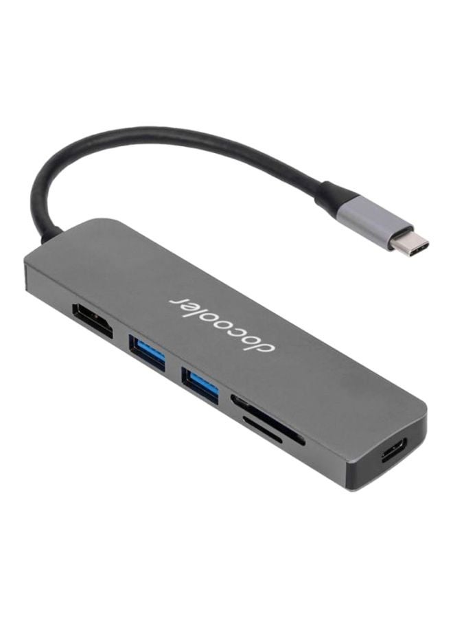 docooler 6-In-1 Type-C To USB 3.0 Charging Hub Grey - Image 1
