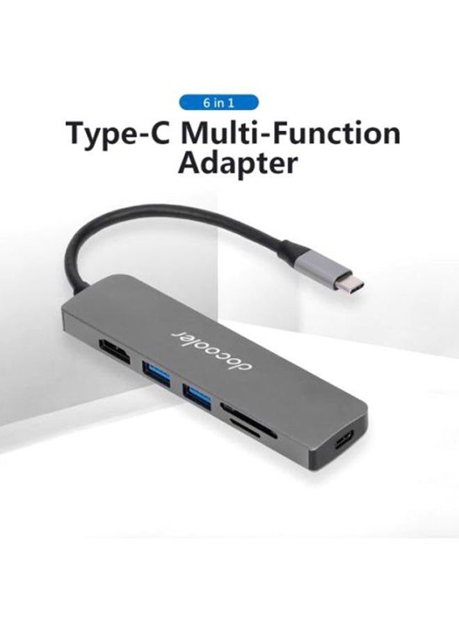 docooler 6-In-1 Type-C To USB 3.0 Charging Hub Grey - Image 3
