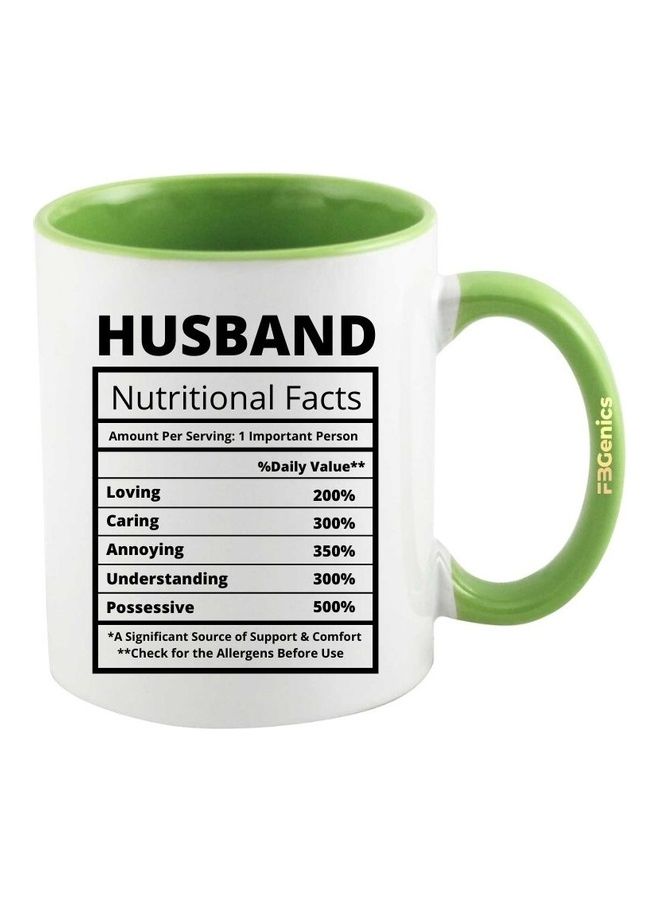FBGenics Husband Funny Nutritional Facts Printed Mug White/Black/Green - Image 1