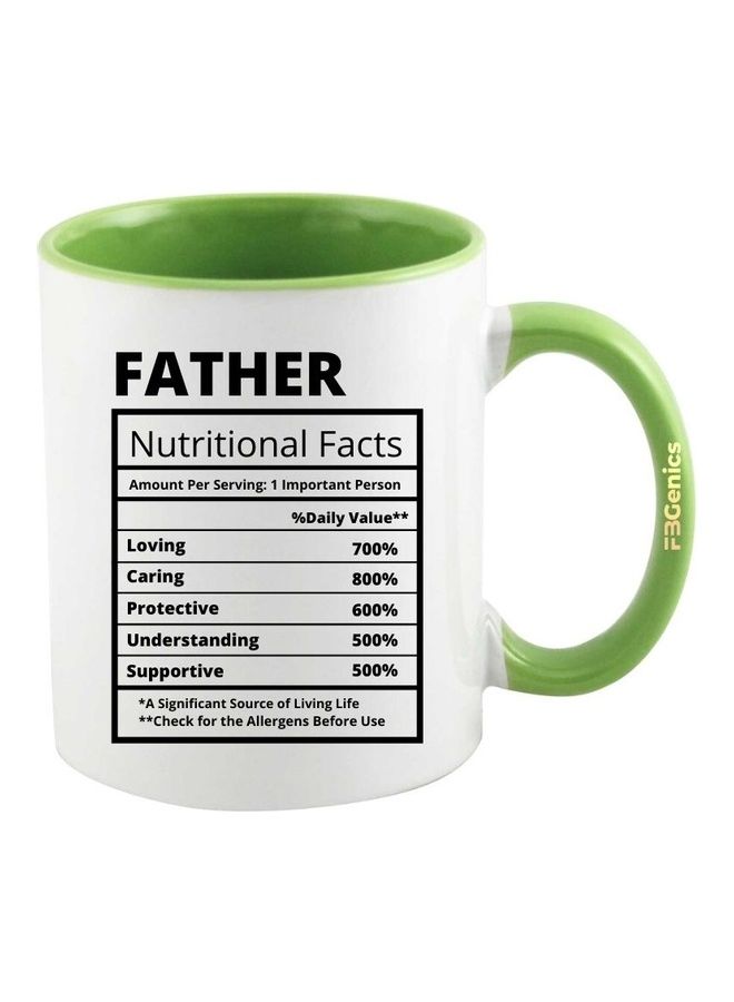 FBGenics Father Funny Nutritional Facts Printed Mug White/Black/Green - Image 1