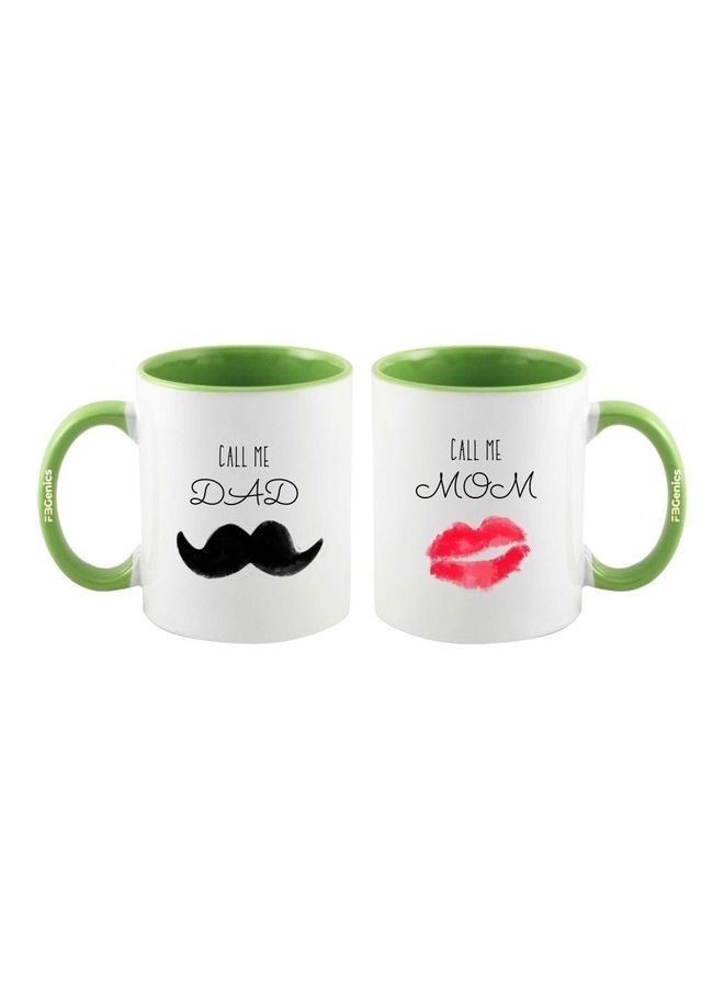 FBGenics 2-Piece Call Me Mom And Dad Printed Mug Set Green/White/Black 325ml - Image 1