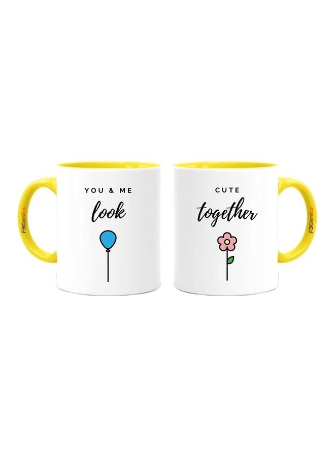 FBGenics 2-Piece You And Me Look Cute Together Printed Mug Yellow/White/Black 325ml - Image 1
