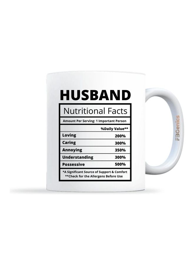 FBGenics Husband Funny Nutritional Facts Printed Mug White/Black - Image 1