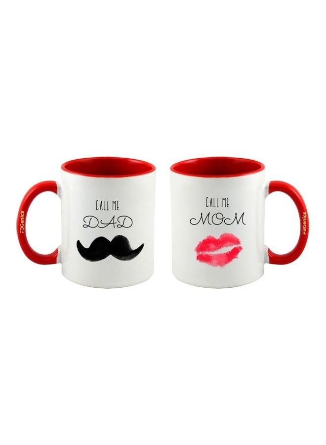FBGenics 2-Piece Call Me Mom And Dad Printed Mug Set Red/White/Black 325ml - Image 1