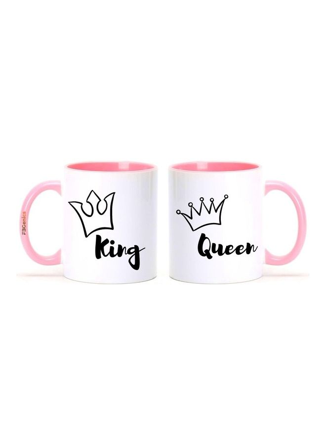 FBGenics 2-Piece King And Queen Printed Mug Set Pink/White/Black - Image 1