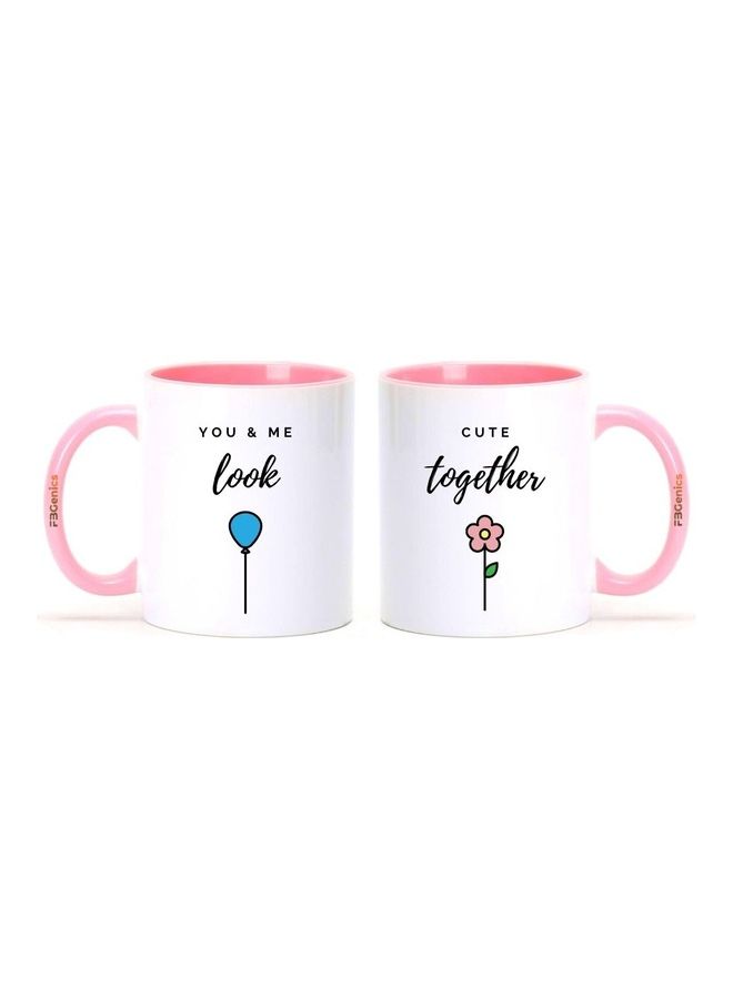FBGenics 2-Piece Look And Together Printed Mug Set Pink/White/Black - Image 1