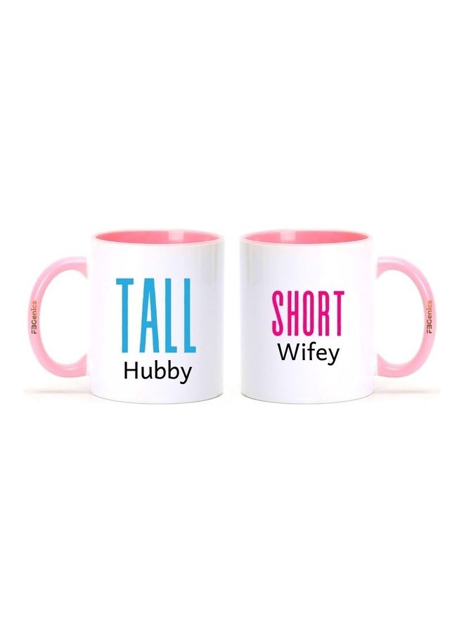 FBGenics 2-Piece Tall Hubby And Short Wifey Printed Mug Set Pink/White/Black  - Image 1