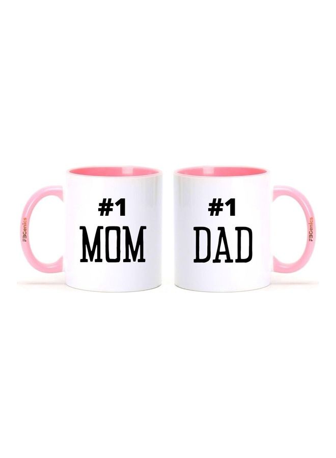 FBGenics 2-Piece Mom And Dad Printed Mug Set Pink/White/Black - Image 1