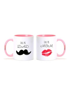 FBGenics 2-Piece Call Me Mom And Dad Printed Mug Set Pink/White/Black  - Image 1