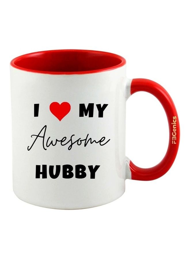 FBGenics I Love My Awesome Hubby Printed Mug 11oz White/Black/Red 4.75inch - Image 1