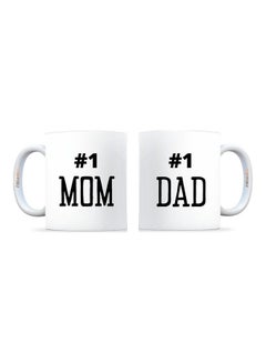 FBGenics 2-Piece Mom And Dad Printed Mug Set White/Black 325ml  - Image 1