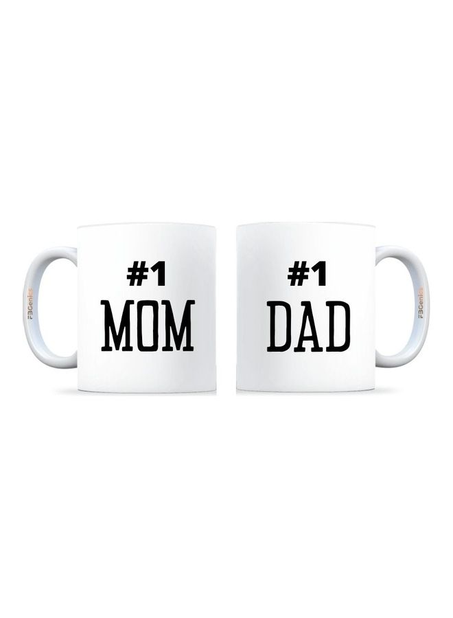 FBGenics 2-Piece Mom And Dad Printed Mug Set White/Black 325ml - Image 1