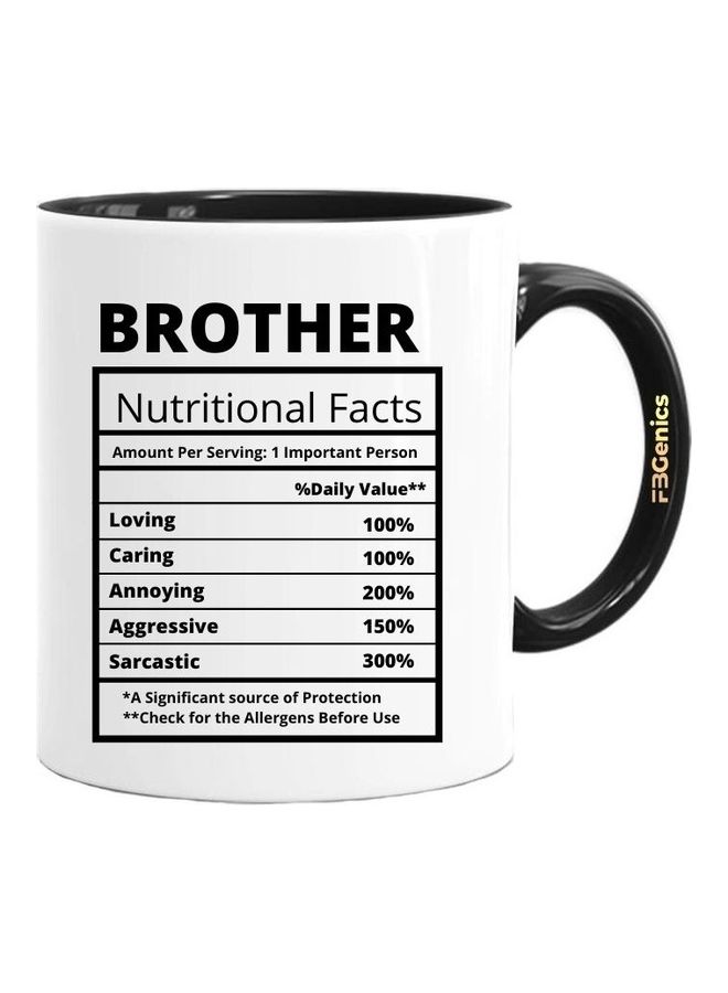 FBGenics Brother Funny Nutritional Facts Printed Coffee Mug White/Black - Image 1