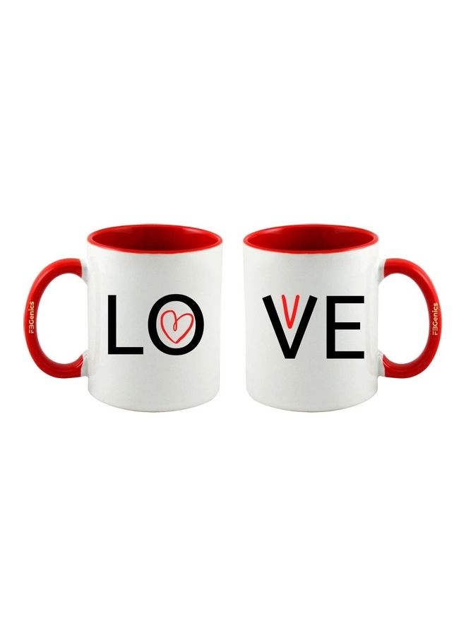 FBGenics 2-Piece Love Printed Mug Set Red/White/Black 325ml - Image 1