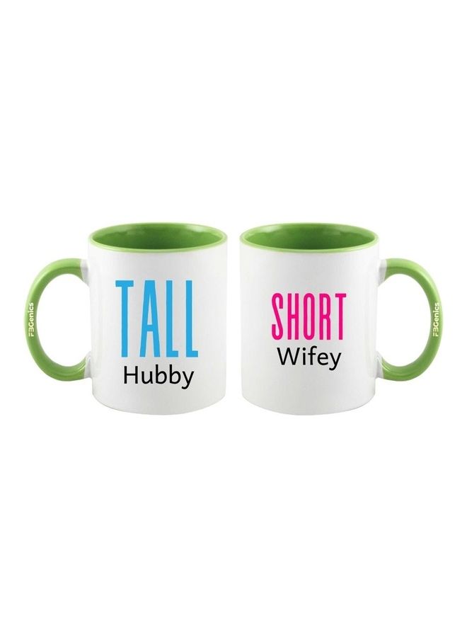 FBGenics 2-Piece Tall Hubby And Short Wifey Printed Mug Set Green/White/Black  - Image 1