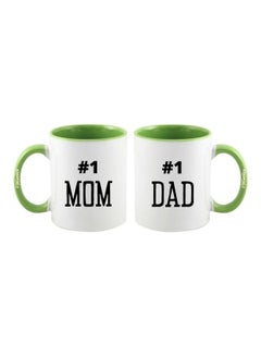 FBGenics 2-Piece Mom And Dad Printed Mug Set Green/White/Black 325ml  - Image 1