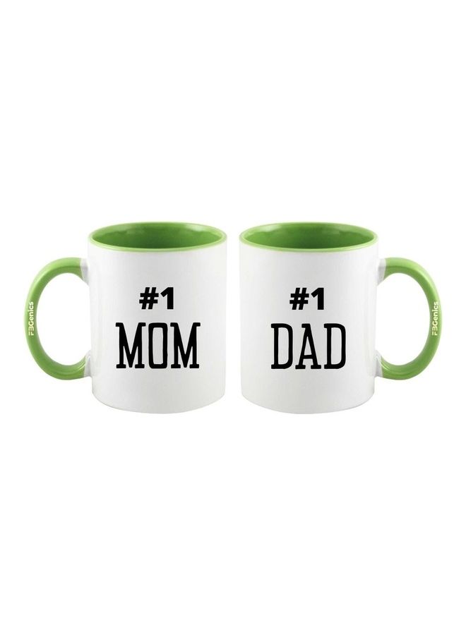 FBGenics 2-Piece Mom And Dad Printed Mug Set Green/White/Black 325ml - Image 1