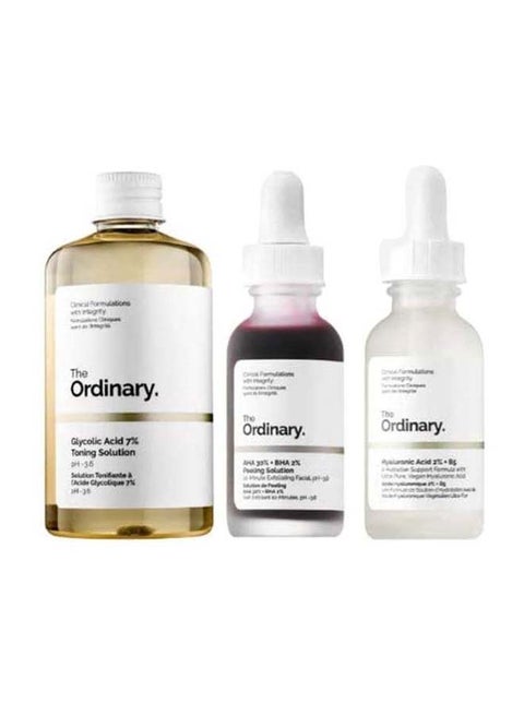 3-Piece Face Serum Set Peeling Solution 1x30, Toning Solution 1x240, Hyaluronic Acid 1x30ml