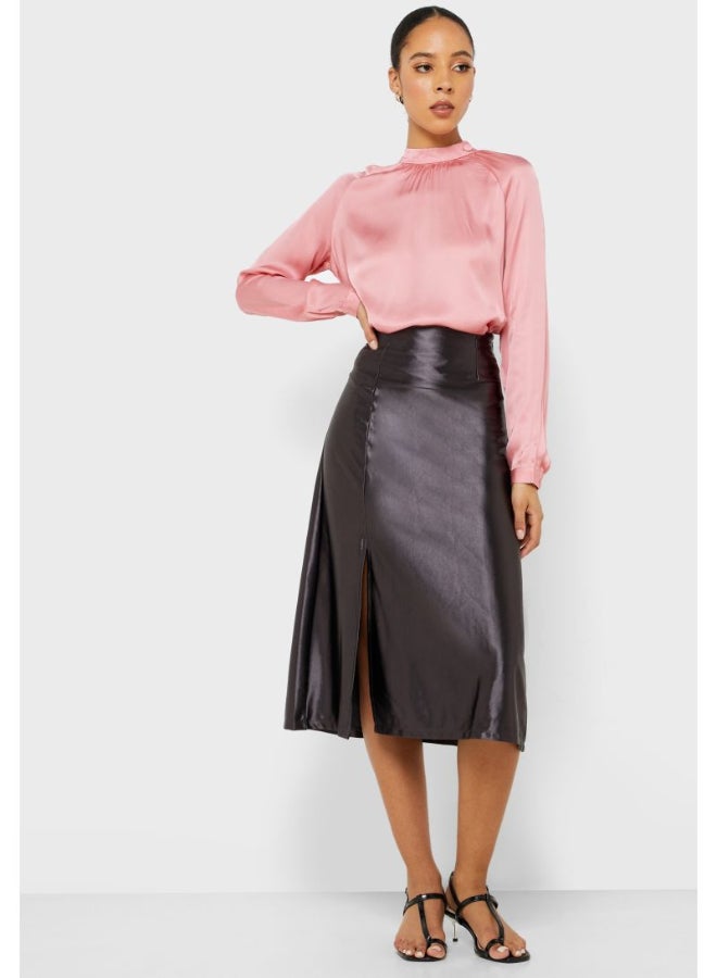 Reserved Side Slit A-Line Skirt Black  - Image 1