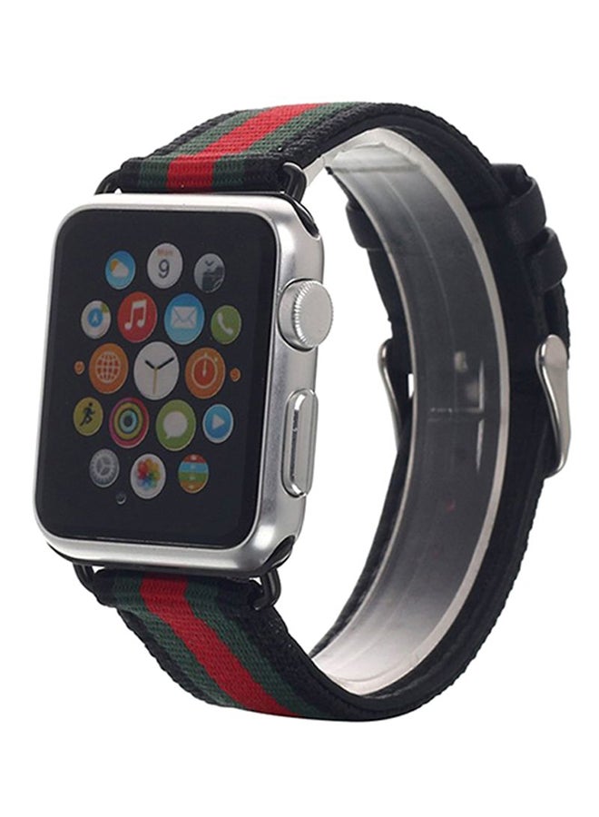 Ozone Nylon Leather Strap For Apple Watch Series 4/3/2 /1 42/44mm Green/Black/Red - Image 2