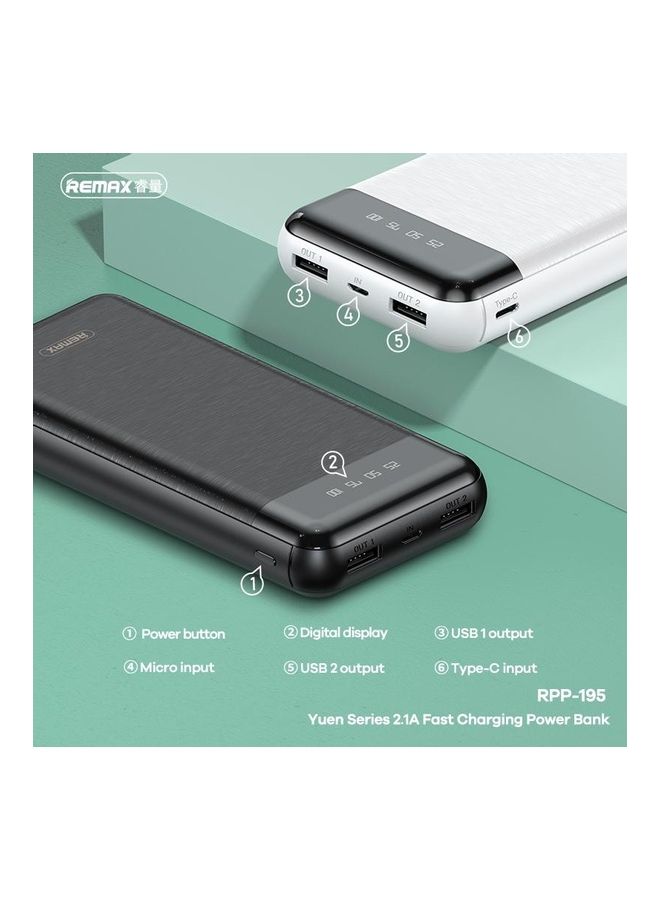 REMAX 20000 mAh Power Bank-Yuneng Series 2.1A Fast Charge Power Bank 20000 mAh Rpp-195 - Black  - Image 2