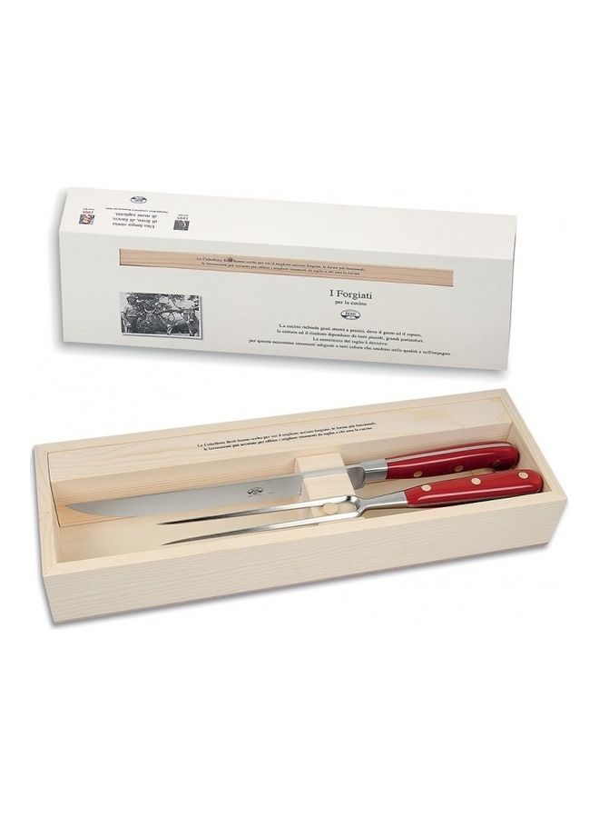 بيرتي طقم سكين بتصميم منحوت وشوكة من قطعتين أحمر/فضي - Image 3