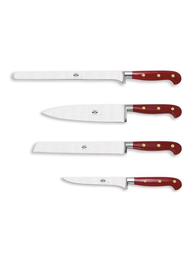 بيرتي طقم سكاكين مطبخ من 4 قطع أحمر/فضي - Image 1