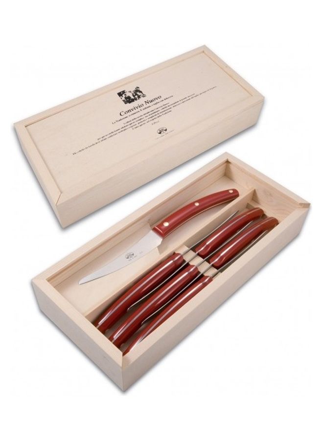 بيرتي طقم سكاكين لحوم من 6 قطعة أحمر/فضي 23سم - Image 2