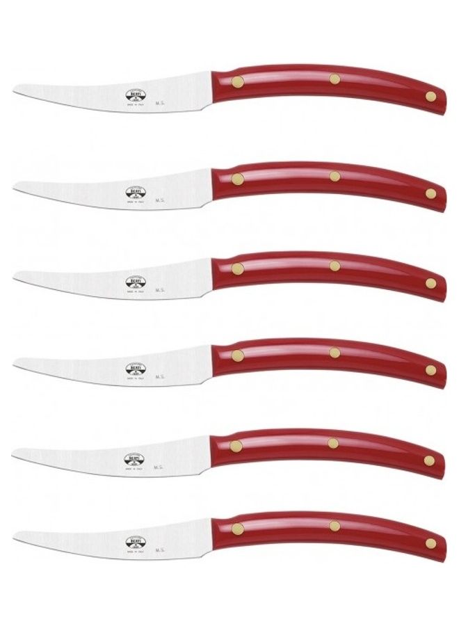 بيرتي طقم سكاكين لحوم من 6 قطعة أحمر/فضي 23سم - Image 1