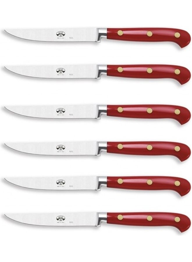 بيرتي طقم سكاكين لحوم من 6 قطعة أحمر/فضي 21سم - Image 1