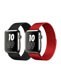2-Piece Replacement Band Set For Apple iWatch Black/Red