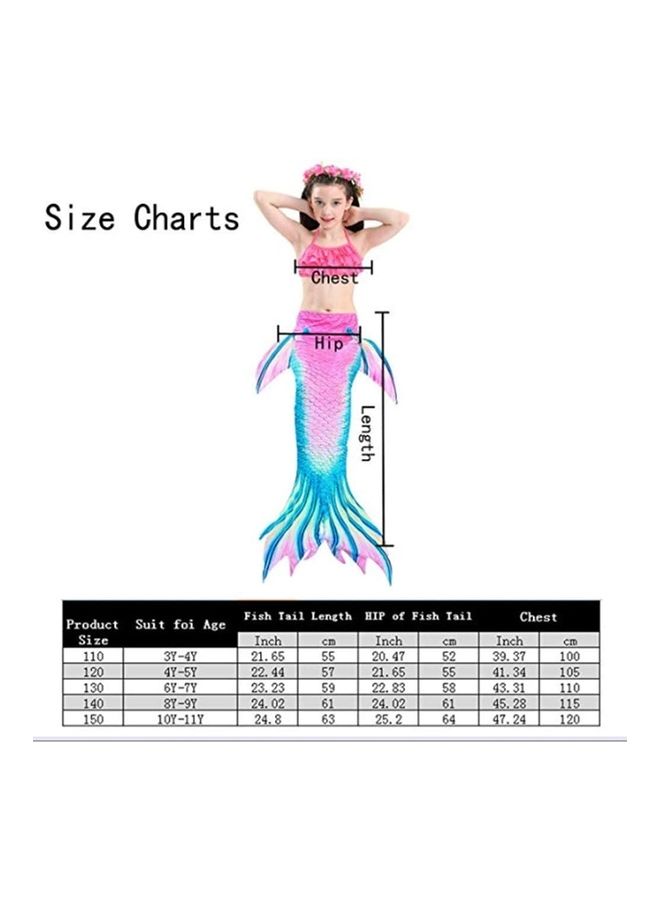 XiuWoo 4-Piece Mermaid Swimming Costume Set 130cm - Image 3