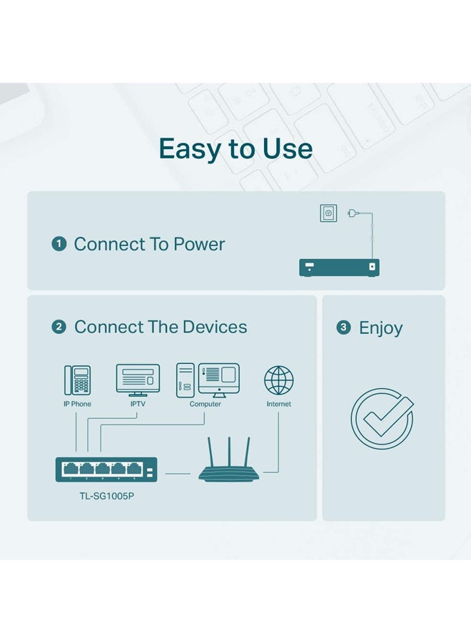 TP-LINK - 5 Port Gigabit Desktop Switch With 4 PoE Black - Image 1